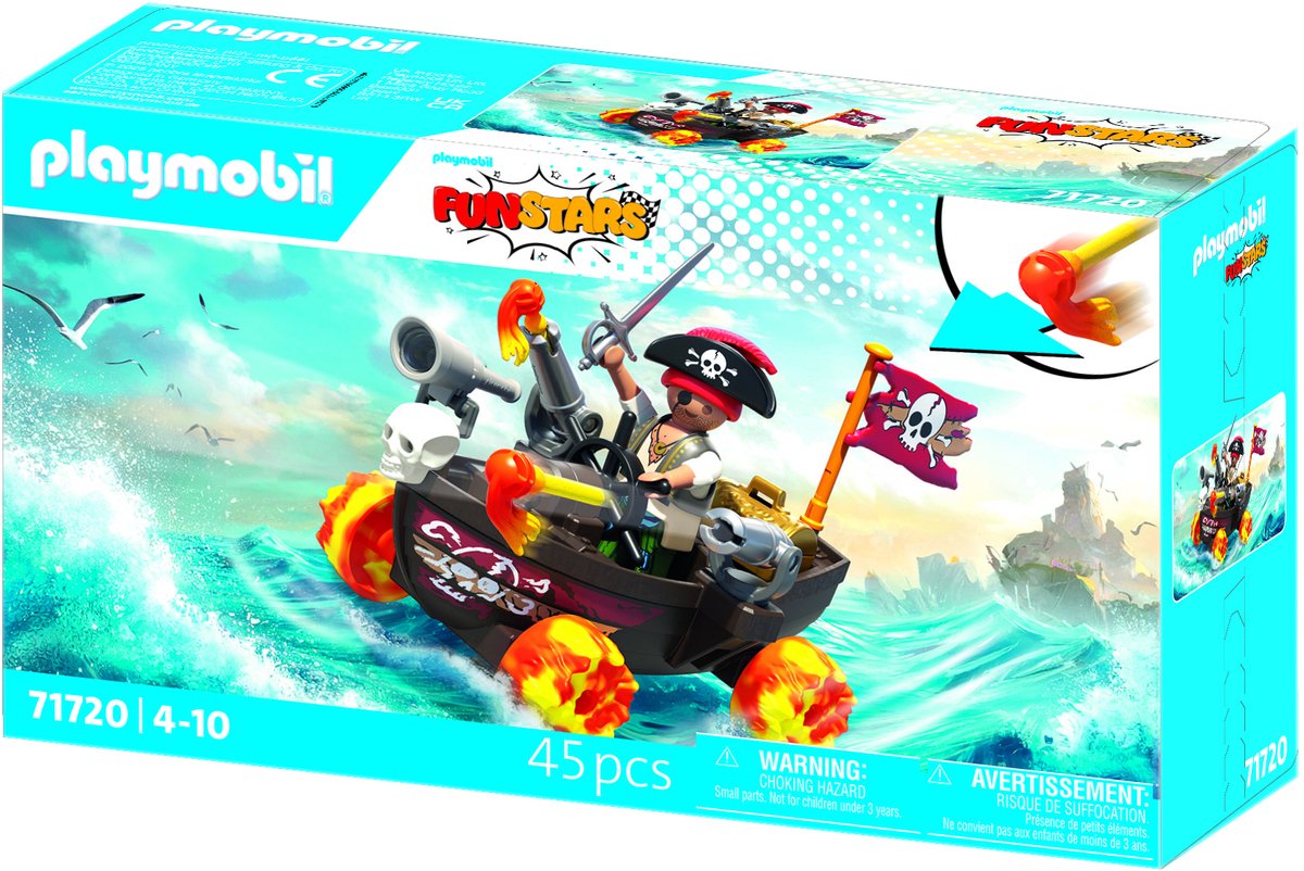 Playmobil | sjove stjerner | rasendes piratbåd | legetøj fra 4 år | gave til børn | legetøjsbil | med rückzugmotor skydefunktion | 71717