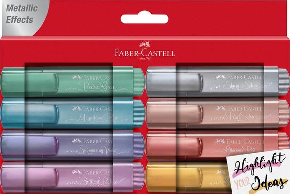 Faber-castell tekstmarkør - 8 dele - metallic - highlighter - fc-154689