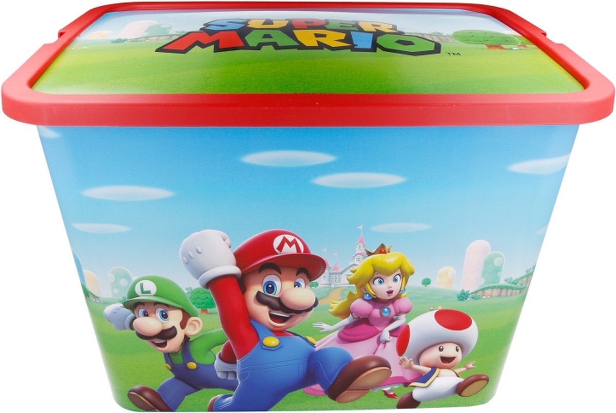 Stor opbevaringsboks super mario 23 liter grøn blå rød