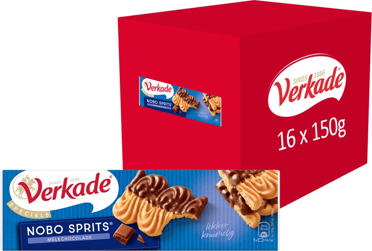 Verkade - småkage - nobo sprits mælkechokolade - 16 x 150 gram