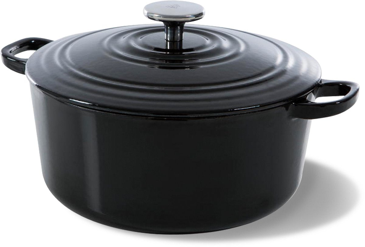 Bk bourgogne braadpan gietijzer 20cm 2.5l - inductie braadpan - gietijzeren braadpan - ovenbestendig tot 230 graden - deksel met druipringen - wit geëmailleerde binnenkant - zwart