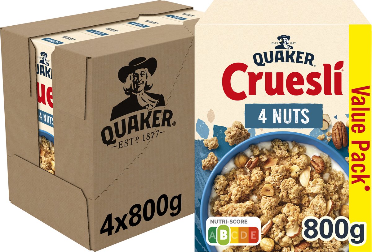 Quaker cruesli 4 nødder - morgenmadsprodukter - 4 x 850 gram