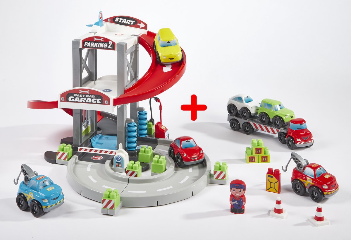 Abrick ecoiffier garage med transporter og biler