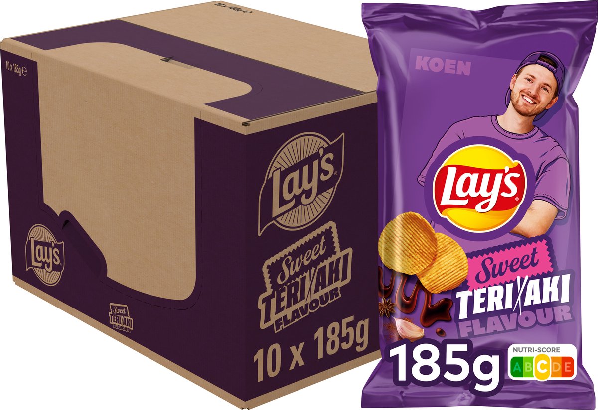 Lay's max søde teriyaki ribbede chips 10 x 185 gr