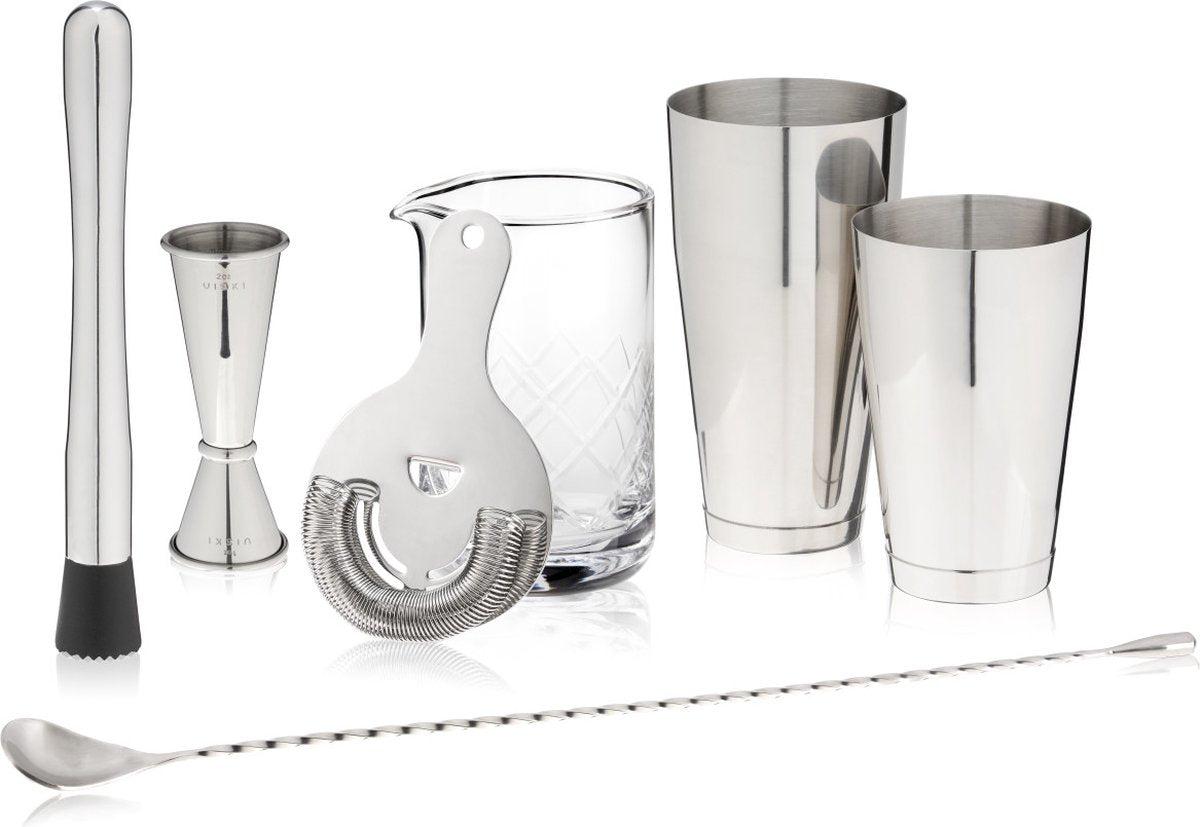 Viski essentials cocktailsæt - rustfrit stål - 7 dele