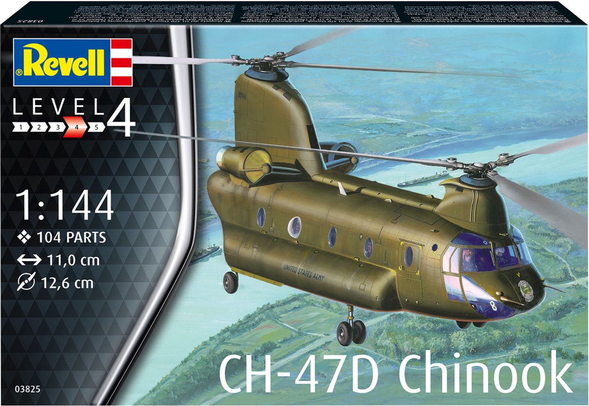Revell modelbyggesæt militærkøretøjer - 03825 ch-47d chinook heli plastic - 1:144 - modelfremstilling