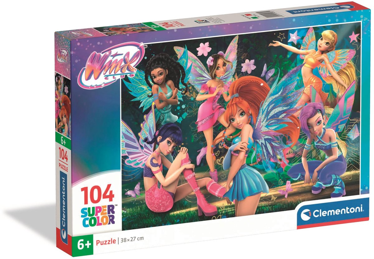 Clementoni - puslespil - 104 brikker - winx kølle - super farve - fra 6 år