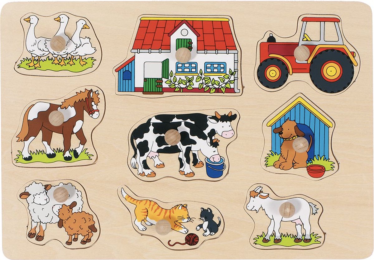 Goki Wooden Noppen Puzzle Farm, 9 ..