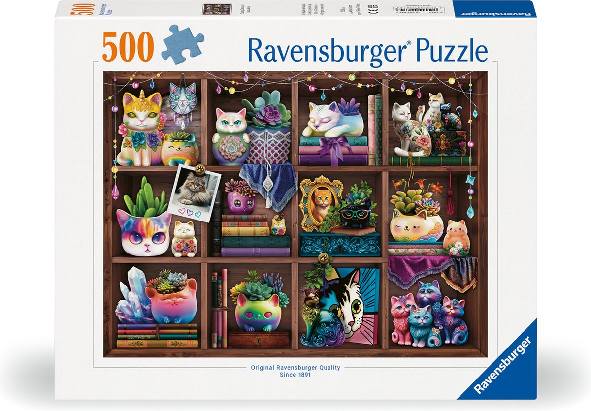 Ravensburger puslespil cubby cats og succulenter - puslespil - 500 brikker
