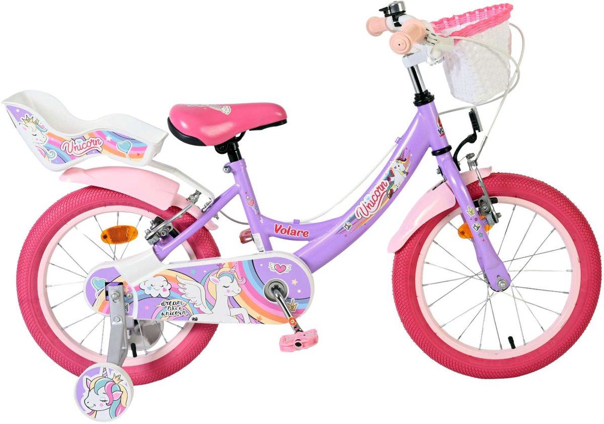 Volare enhjørning børnecykel - piger - 16 tommer - lilla - to håndbremser