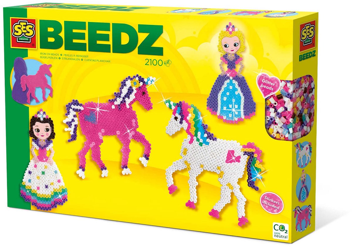 Ses creative - beedz - enhjørninger og prinsesser - 2100 strygeperler med bundplader og strygeplader - fra 5 år