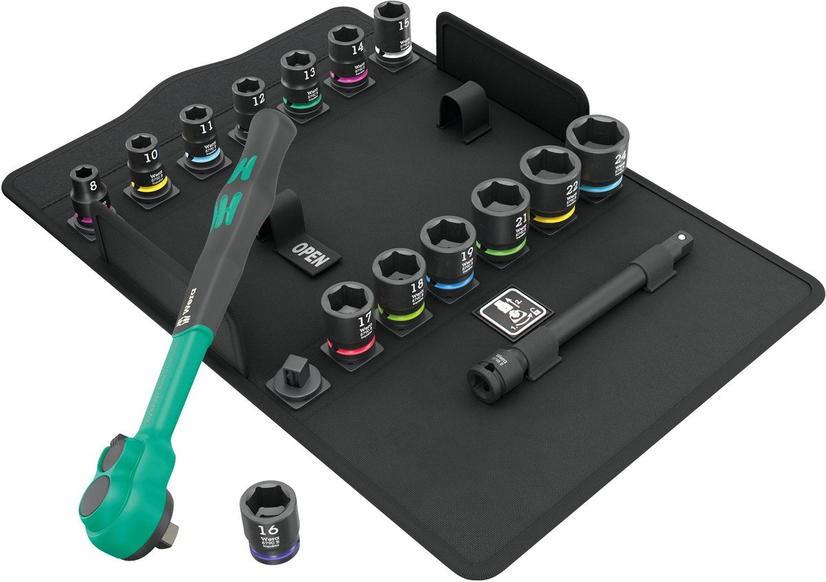 Wera 8100 sb 12 zyklop komfort skraldesæt, kontaktpal, 3 8 drev, metrisk, 16-delt - 05005530001