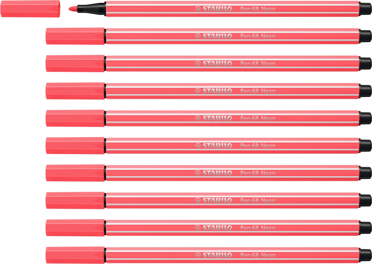 Stabilo pen 68 - premium filtpen - neonrød - æske med 10 stk