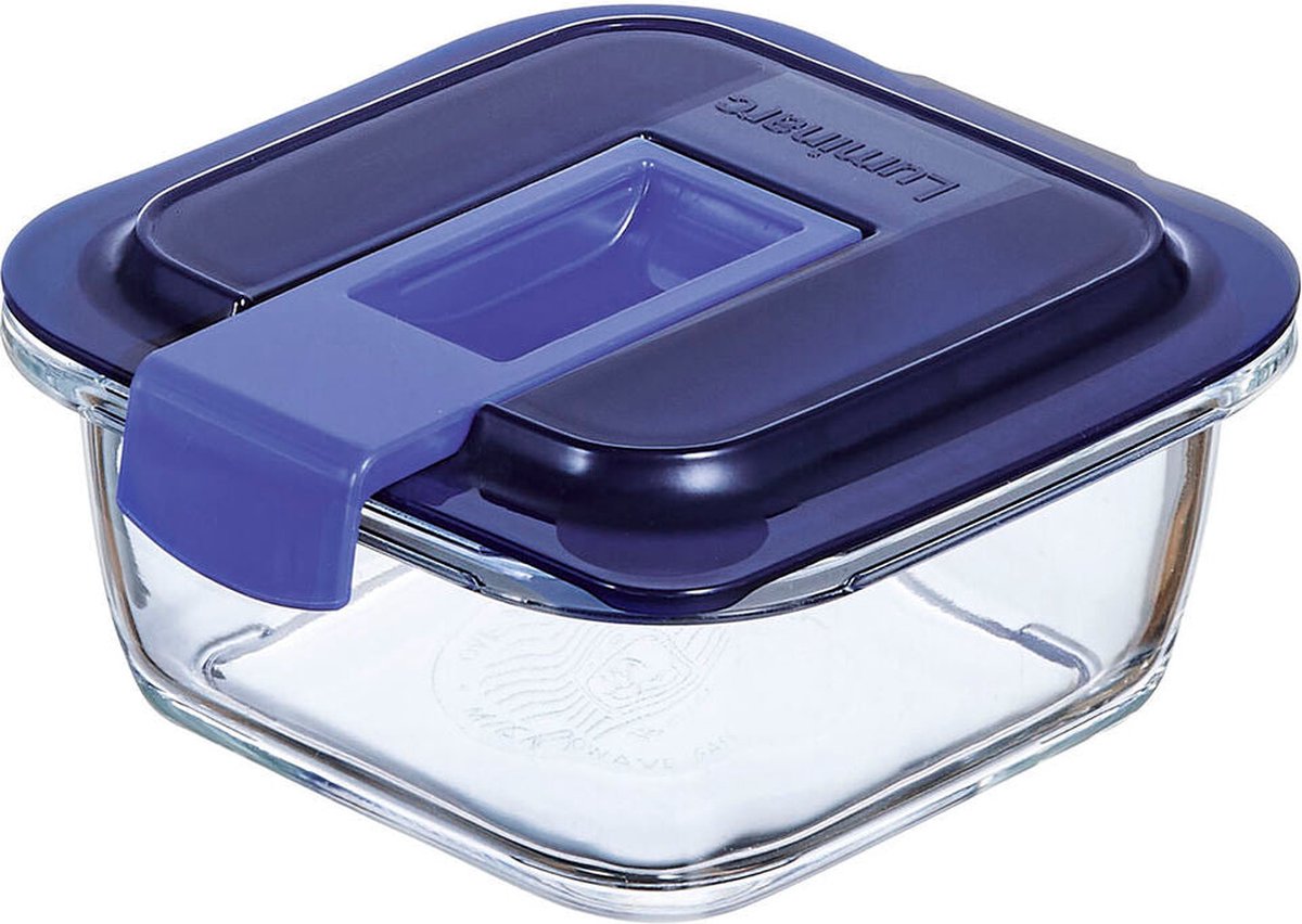 Luminarc easy box - madopbevaringsboks - firkantet - gennemsigtig og blå - 38cl