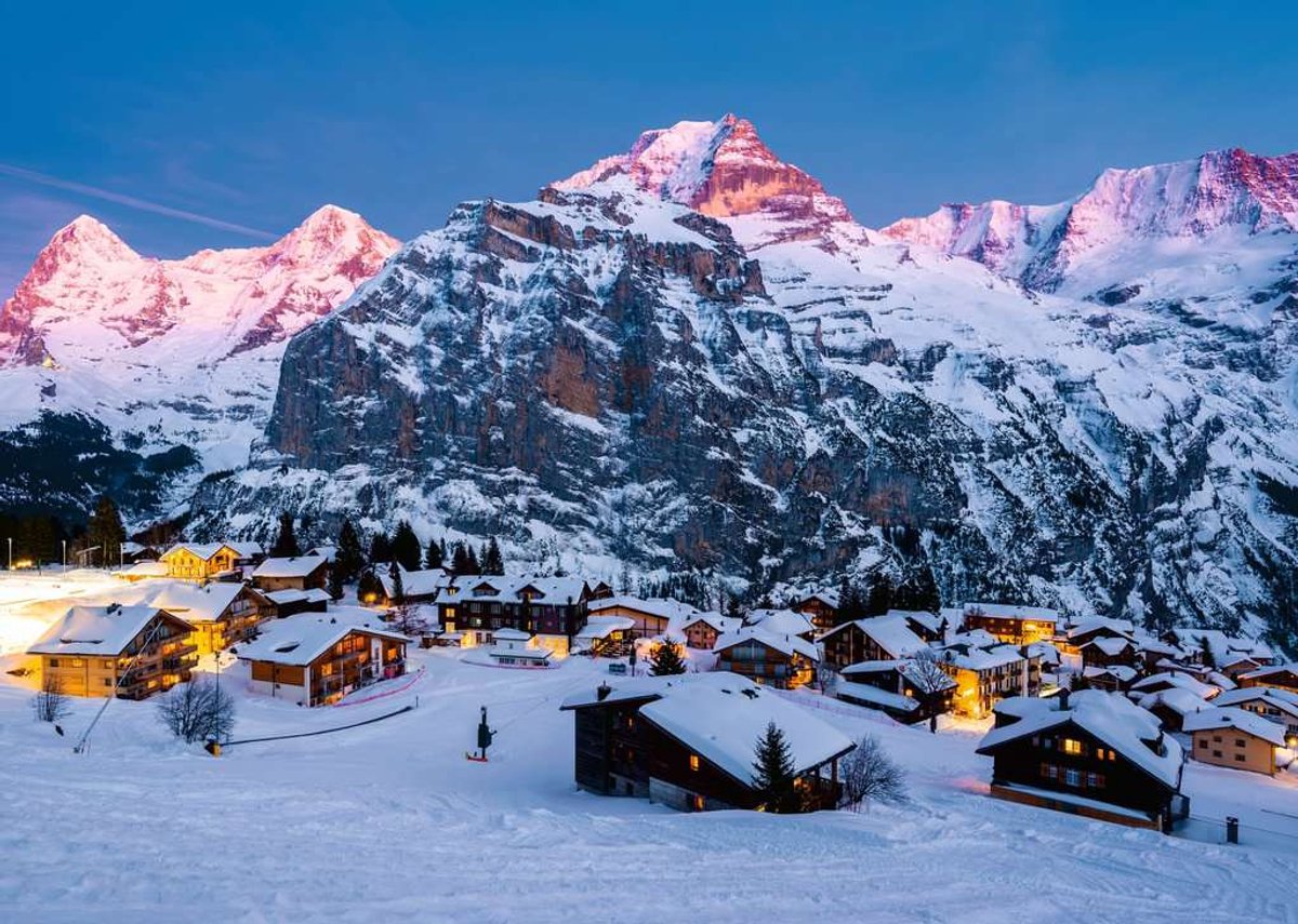 Ravensburger puslespil Berner Oberland, Mürren - 1000 brikker landskab.