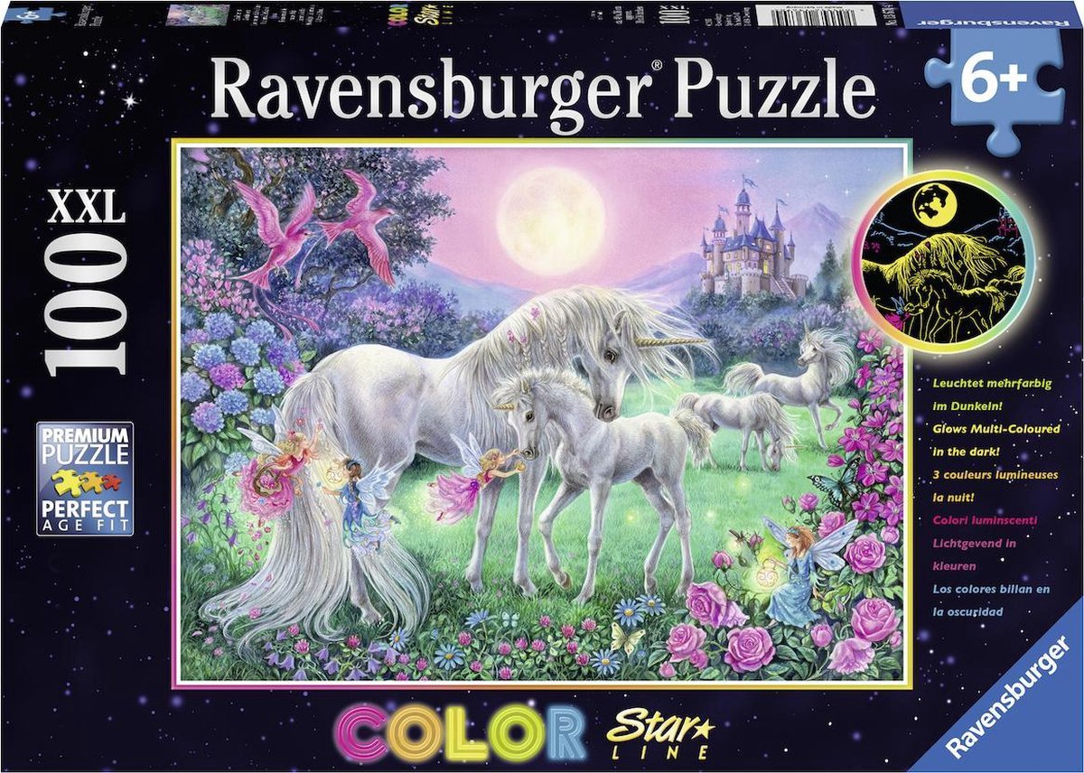 Ravensburger puslespil enhjørninger i måneskin - starline - puslespil - 100 brikker