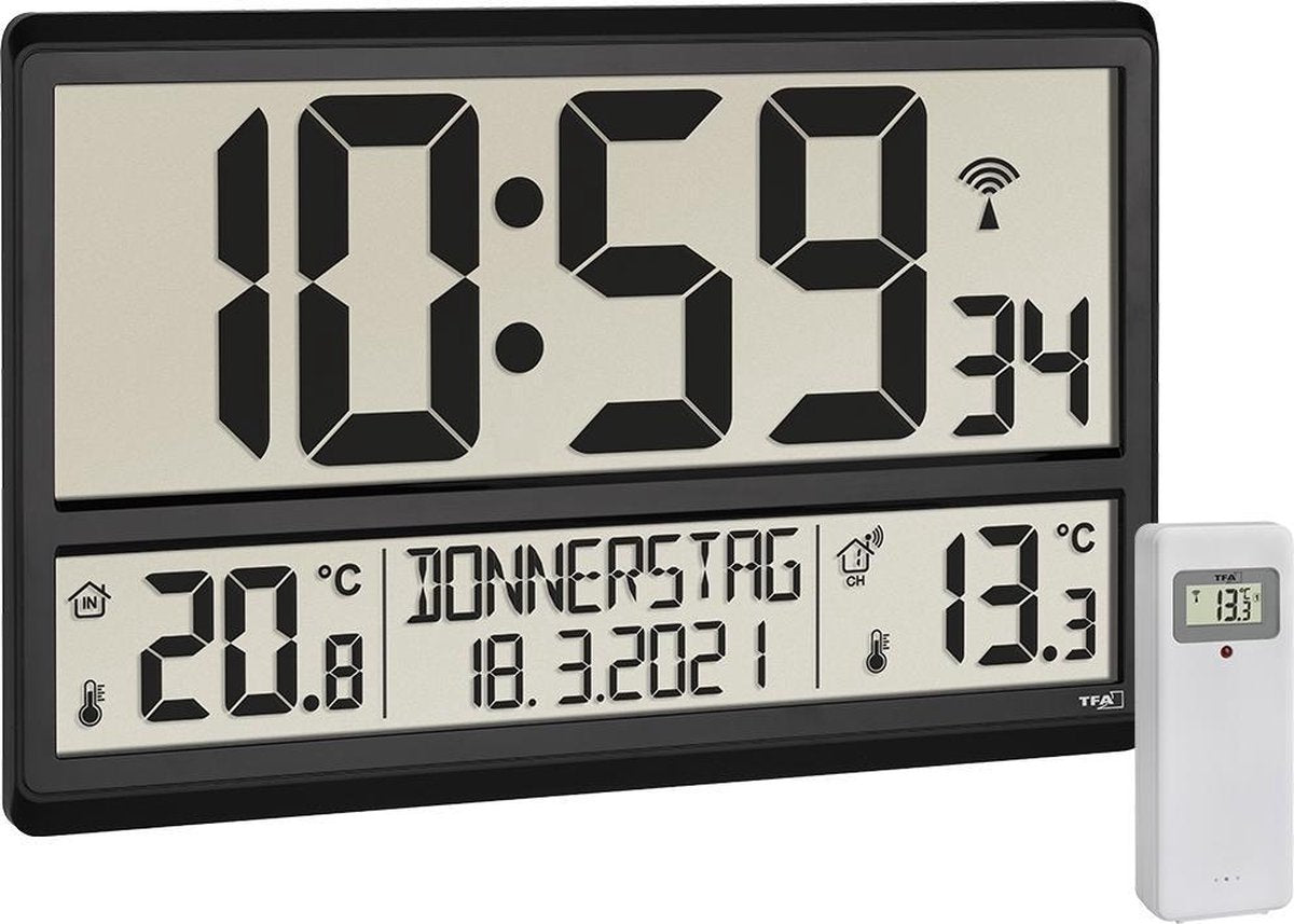 Tfa dostmann 60.4521.01 wandklok zendergestuurd 360 mm x 28 mm x 235 mm zwart groot display