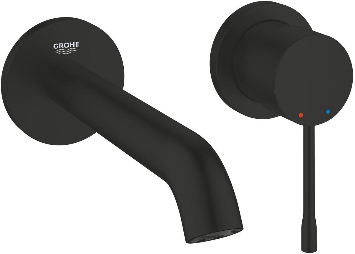 Grohe essence new m-size to-huls håndvaskarmatur – vægmonteret – aquaguide – 183 mm – mat sort