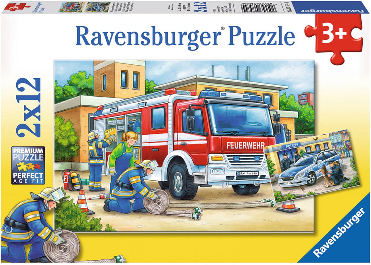 Ravensburger puslespil politi og brandvæsen - 4x12 brikker - børnepuslespil