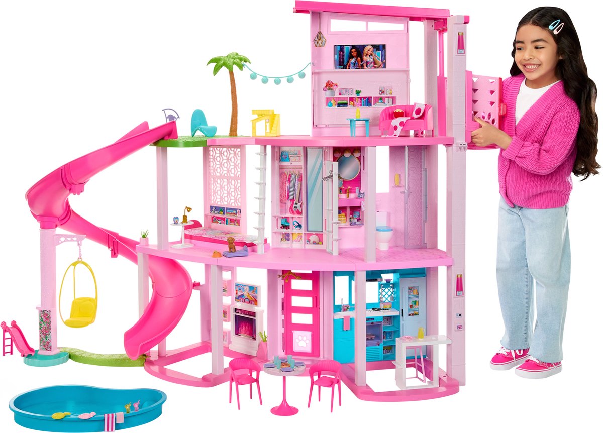 Barbie drømmehus dukkehus - 114 cm højt - med rutsjebane og 75+ tilbehør