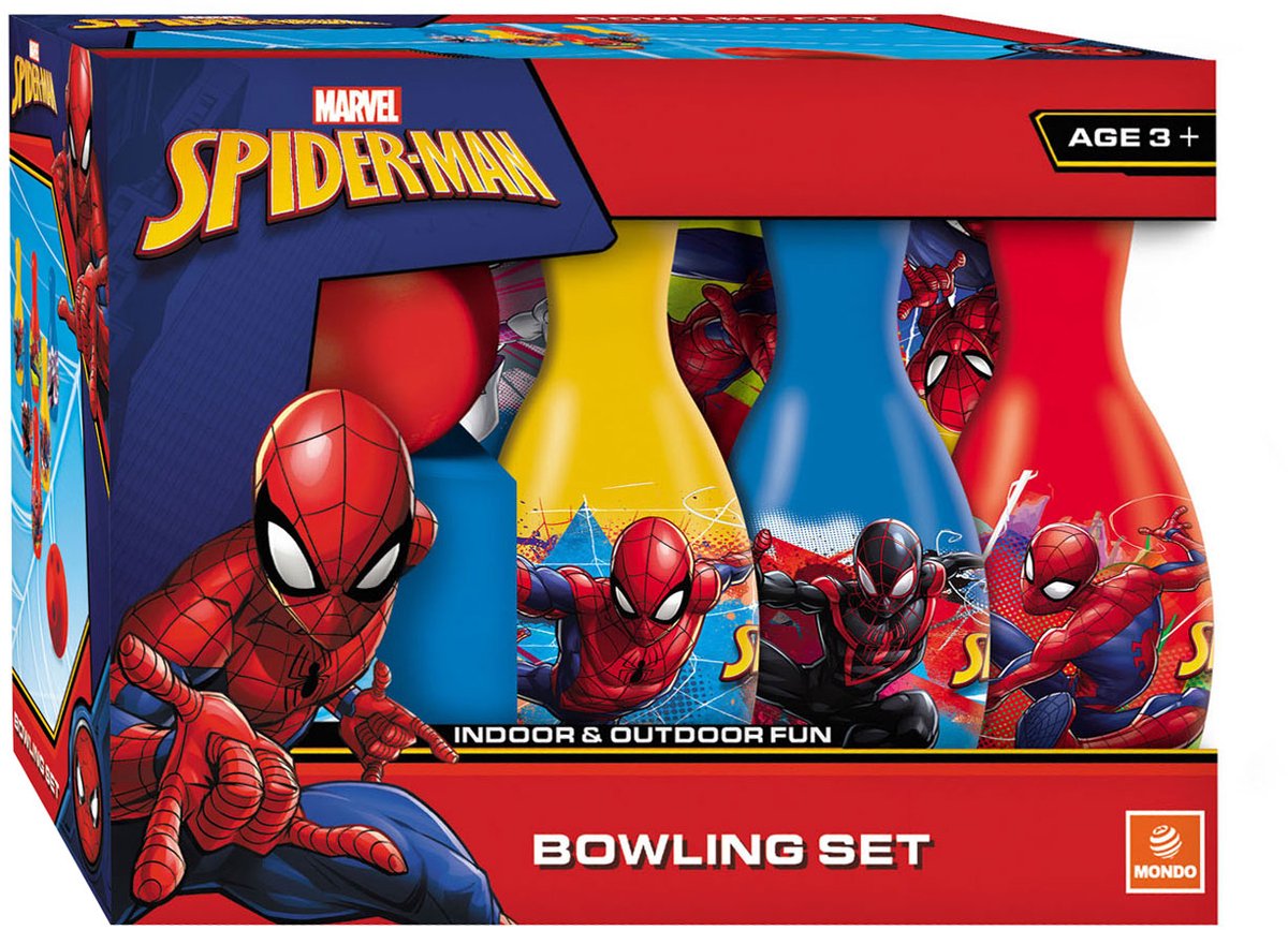 Mondo spiderman bowlingsæt legetøj - 7 dele - plastik - barn.