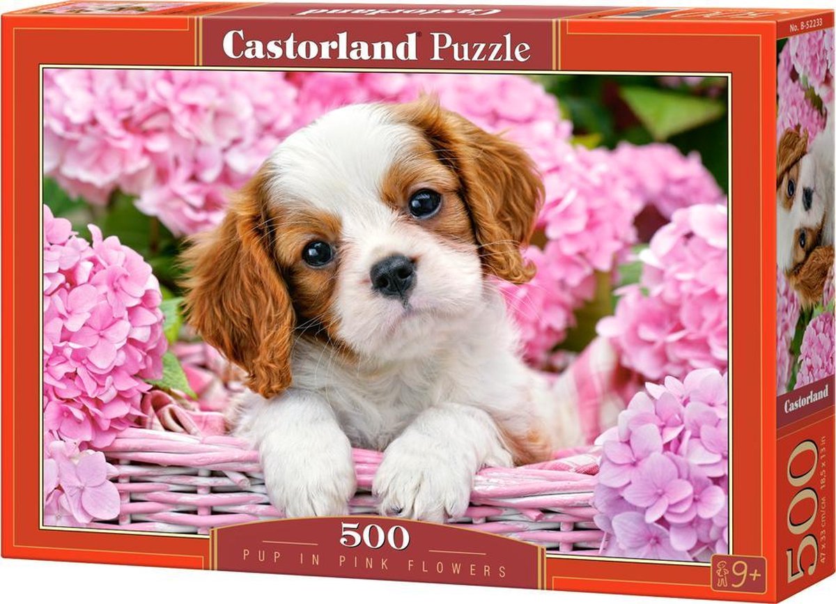 Castorland hvalp i lyserøde blomster – puslespil – 500 brikker – satin finish – perfekt pasform – europæisk kvalitet