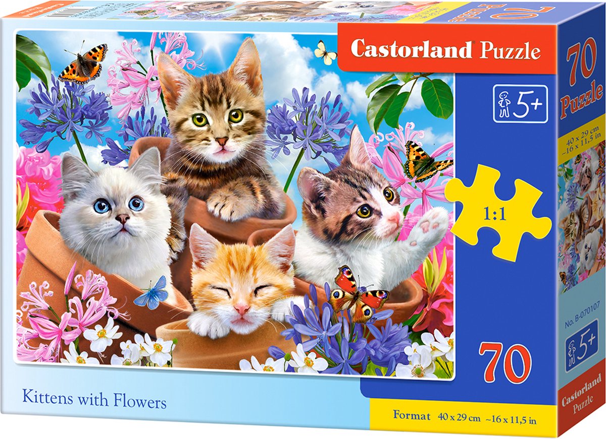 Castorland killinger med blomster – puslespil – 70 brikker – katte – førsteklasses kvalitet