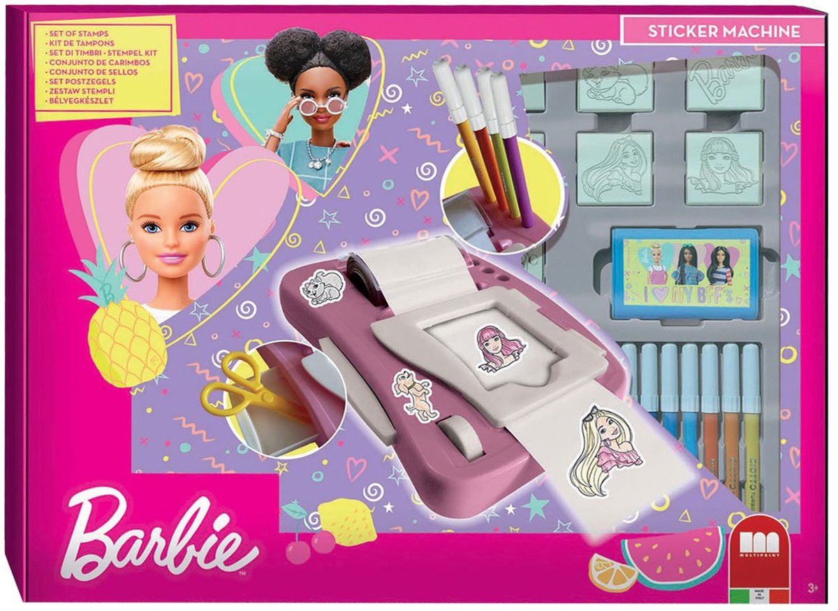 Multiprint barbie-klistermærkemaskinesæt kreativt legetøj.