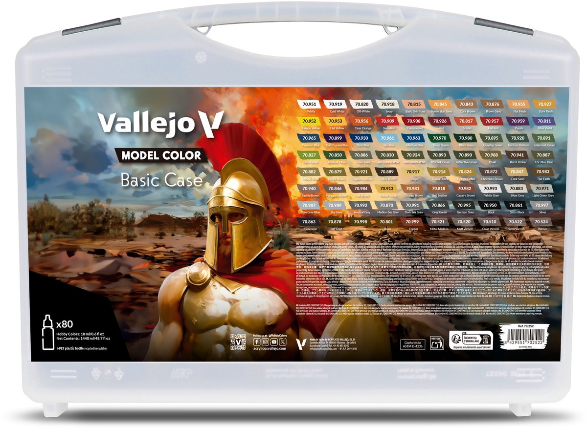 Vallejo hobbymaling akrylmaling - 70252 modelfarve - basiskasse - basisfarver - akrylsæt - 80x malingssæt - 80 x 18 ml