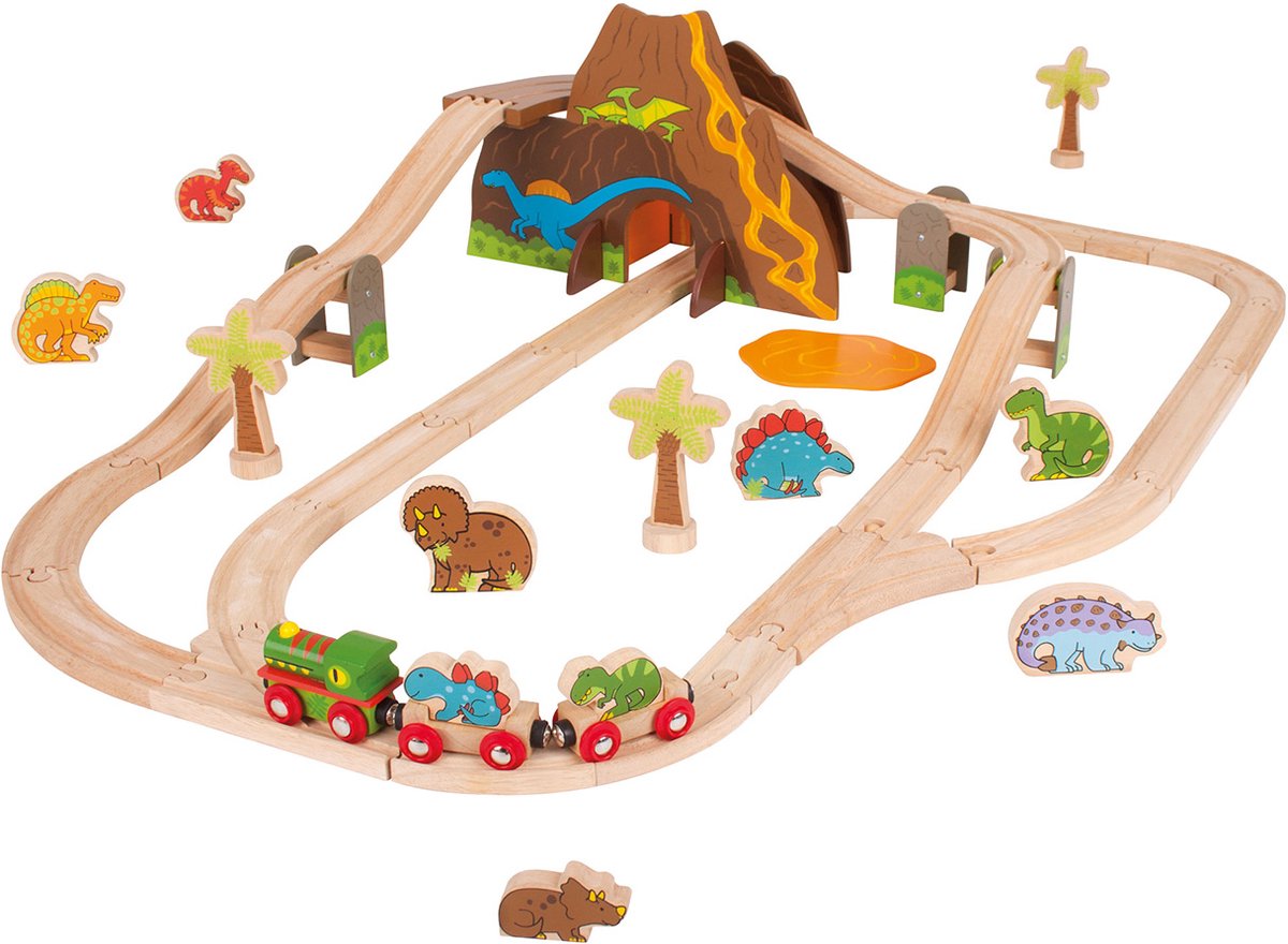 Bigjigs Wooden Dino Train Set, 49dlg.