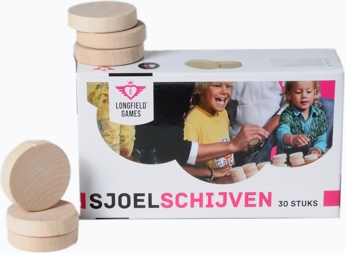 Longfield sæt shuffleboard skiver, birketræ, stort - sæt med 30 huldrejede skiver ø 52 mm - til shuffleboard, rekreative konkurrencer -