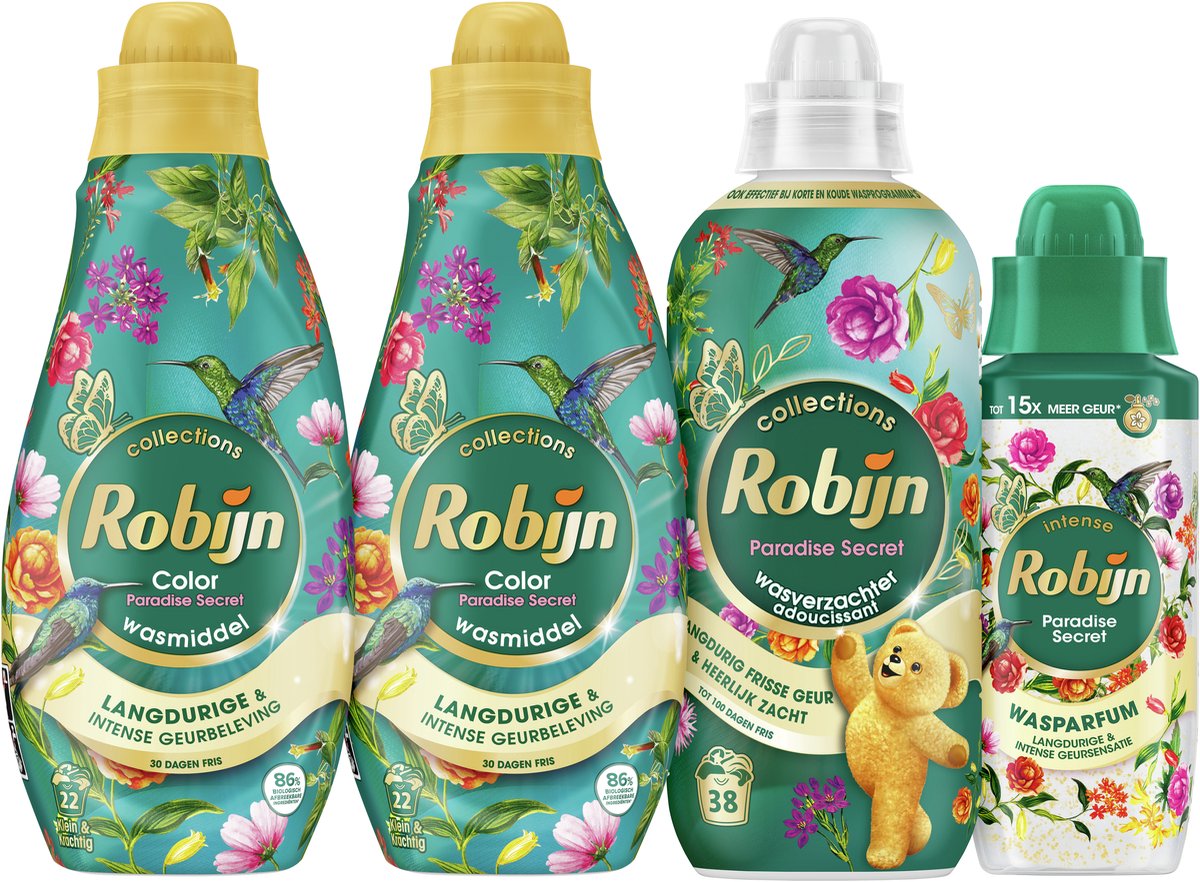 Robijn perfect match - paradise secret - 4 stuks - 2x wasmiddel + 1 wasverzachter + 1 wasparfum - voordeelverpakking