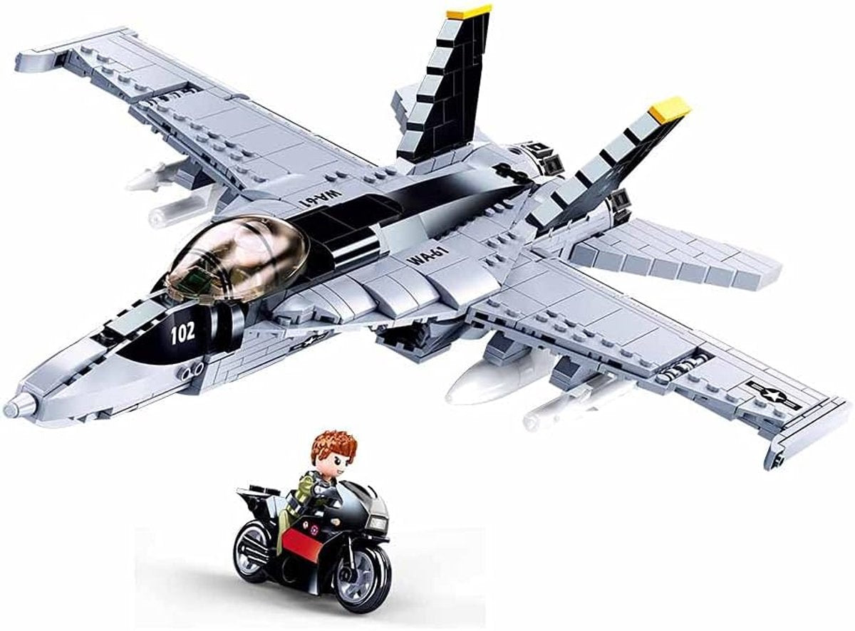 Sluban modelbricks f-18 humlebi jagerjagerfly byggelegetøj - byggelegetøj modelbygning - byggekasse med 682 byggeklodser - m38-b0928 fra 10 år