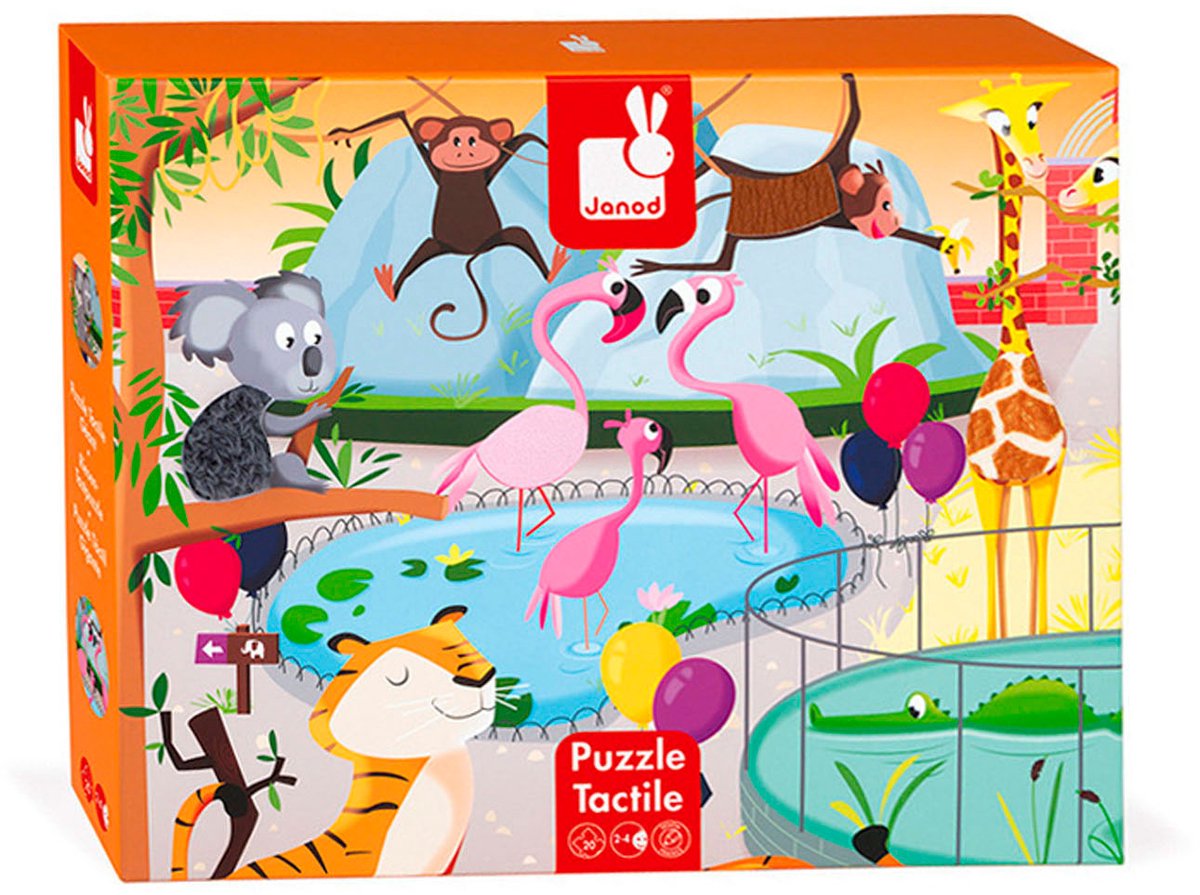 Janod - taktilt puslespil - en dag i zoologisk have - 20 store brikker