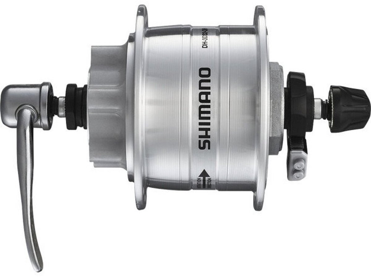 Shimano dynamo nav hd-3d32 3 watt - 36 huller - til 6-bolts bremseskive - quick release - sølv