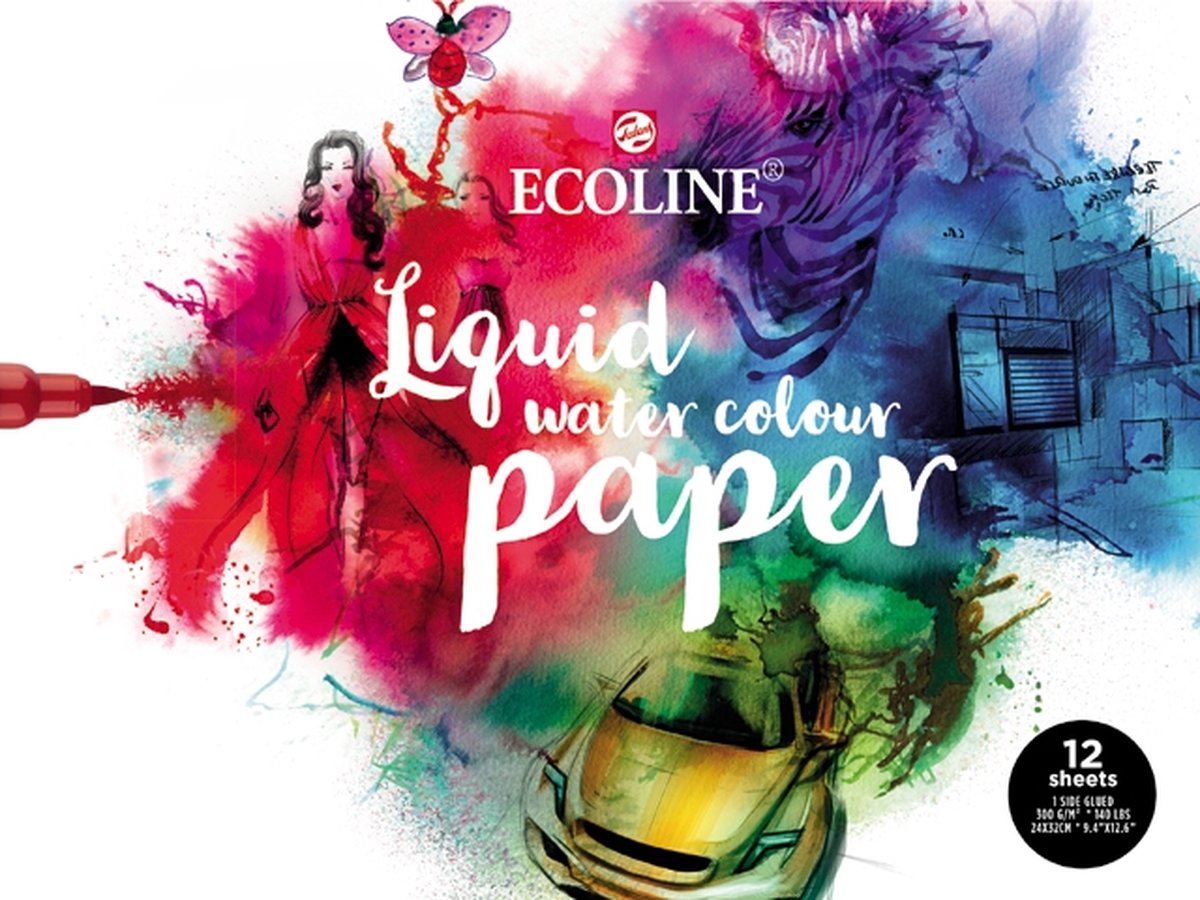 Bruynzeel ecoline akvarel papirblok, 24x32cm, 290 g m, 12 ark