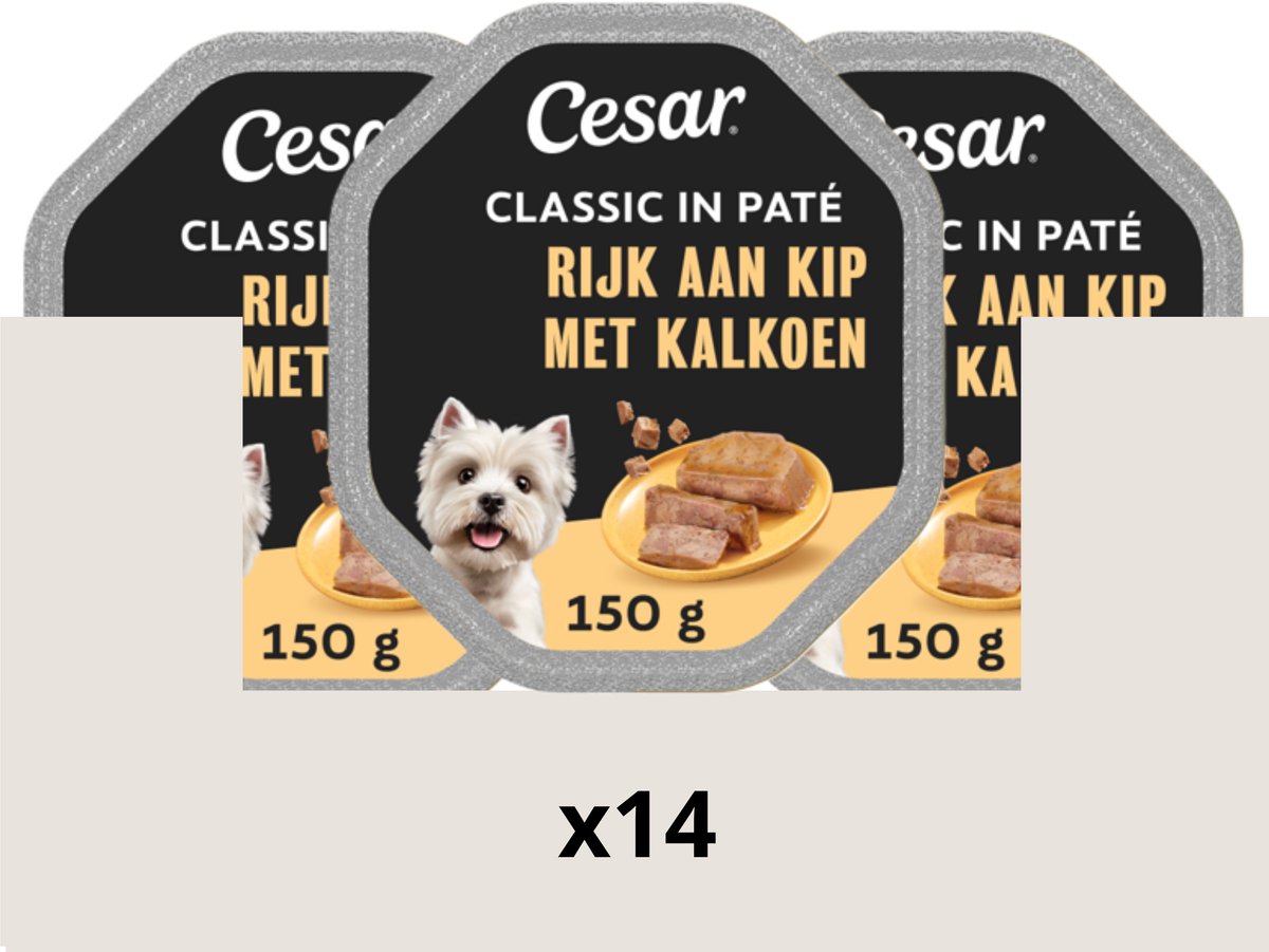 Cesar hundefoder - klassisk - kylling i paté - måltidsbaljer 14x150g