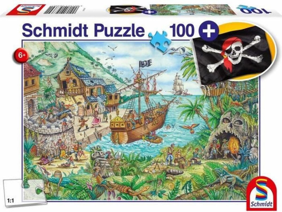 Schmidt - puslespil - i piratbugten - 100 brikker + piratflag - børn - fra 6 år