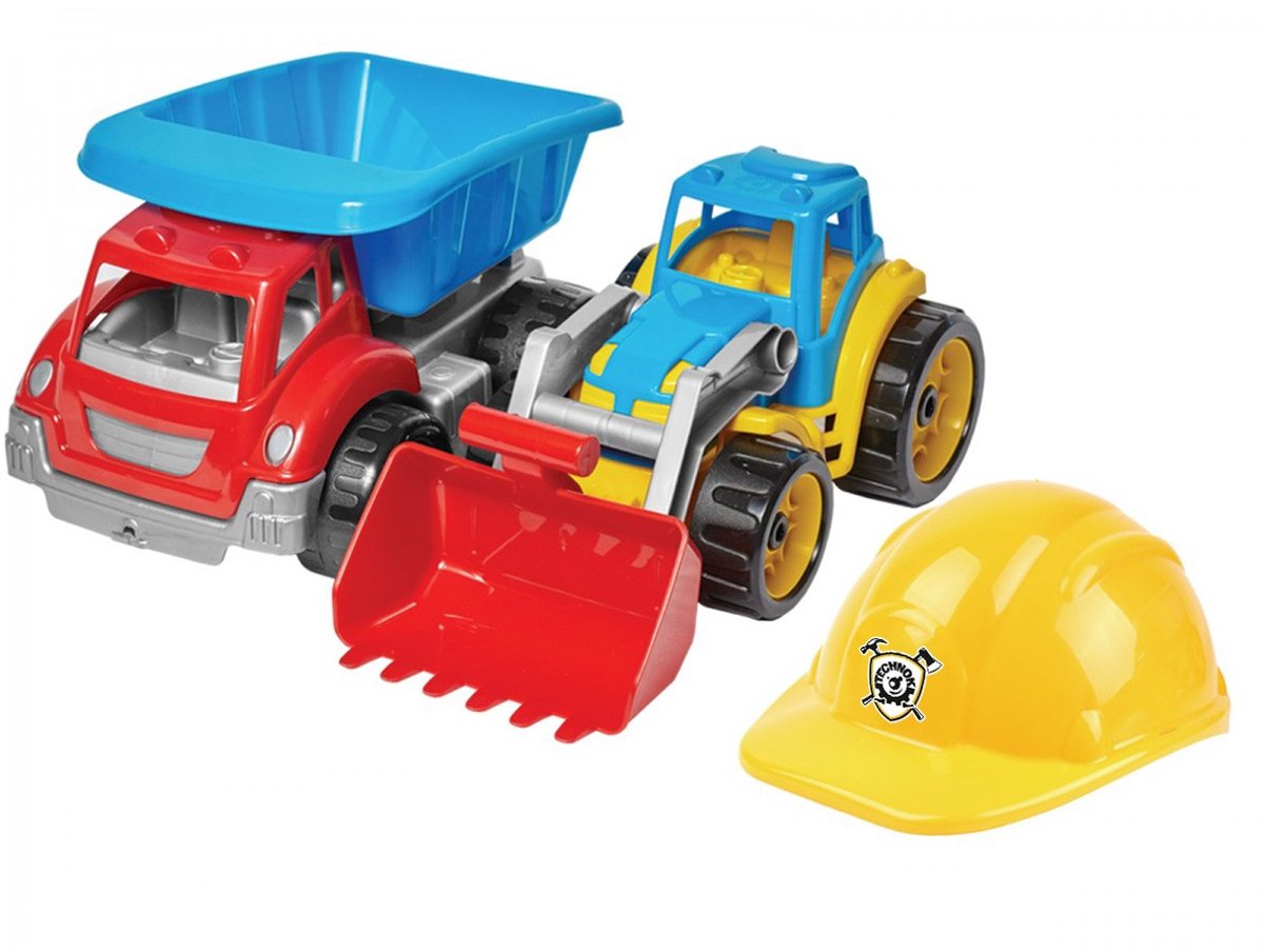 Paradiso legetøj dumper + stor traktorlæsser + hjelm