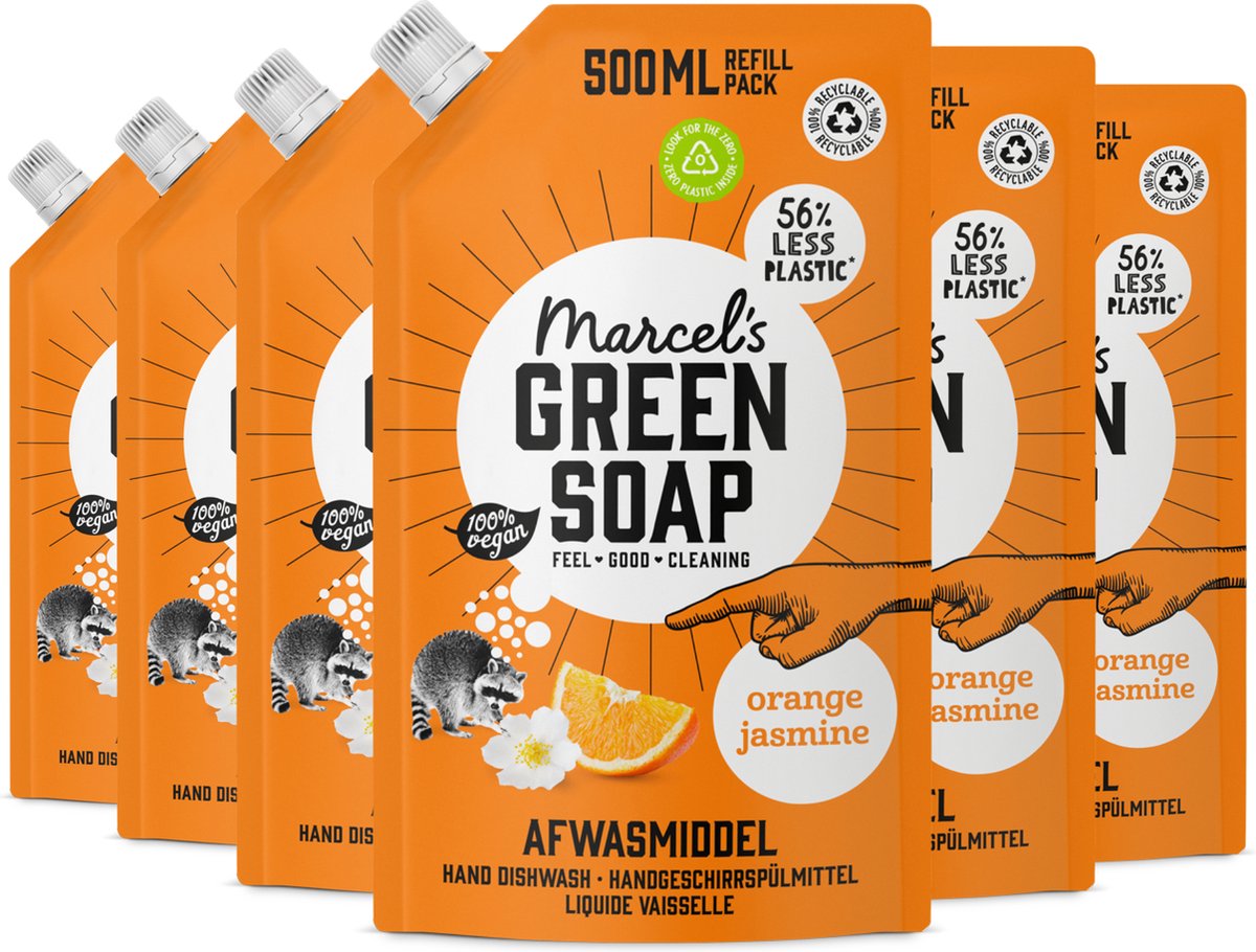 Marcel's green soap afwasmiddel navulling - sinaasappel jasmijn - 6 x 500 ml