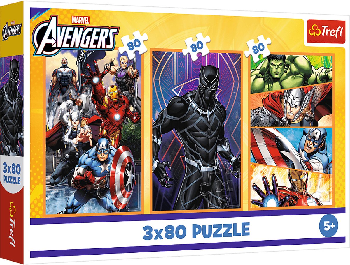 Trefl puslespil marvel avengers - 3x80 brikker - actionfyldte dage.