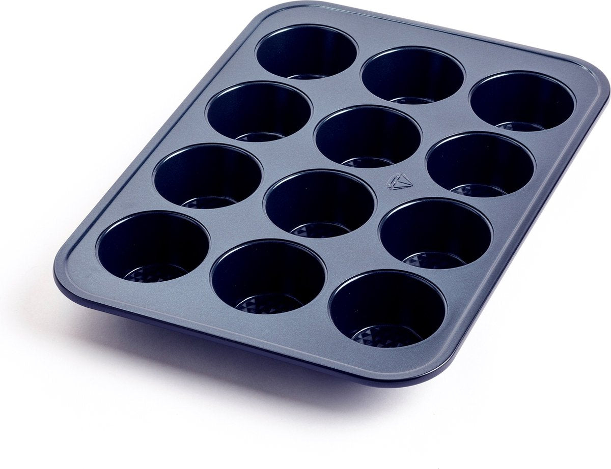 Blå diamant muffinform - 12 stykker - pfas-fri non-stick belægning - keramisk bagelag - ovnsikker op til 230°c - blå