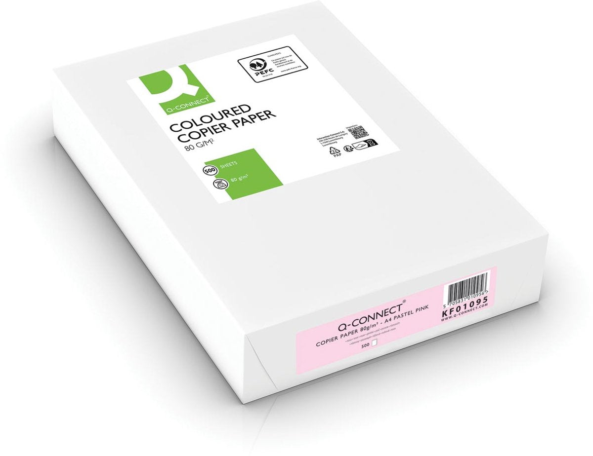 Q-connect farvet kopipapir | a4 | 80g | pakke med 500 ark | pink