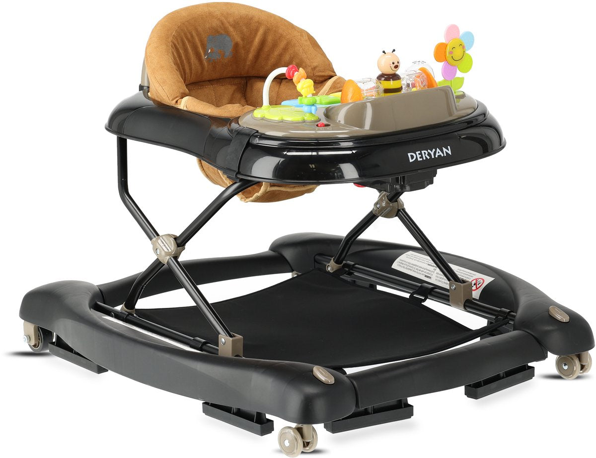 Deryan 4-in-1 loopstoel - met speelset - inklapbaar - zwart nougat