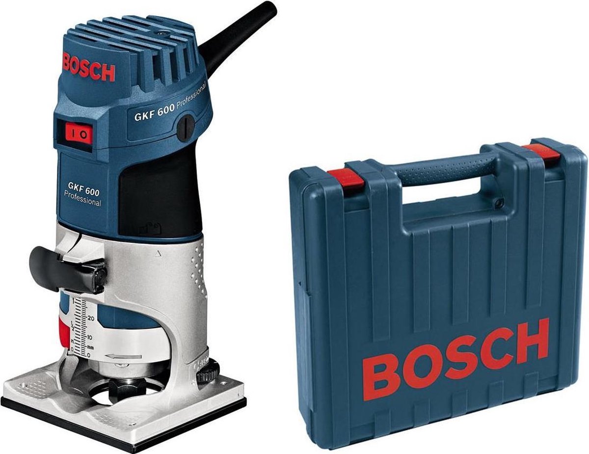 Bosch professionel - kantfræser gkf 600 (styrehjælp, parallelføring, spændetang med omløber 6 mm, spændetang med omløber 8 mm, gaffelnøgle 17 mm)
