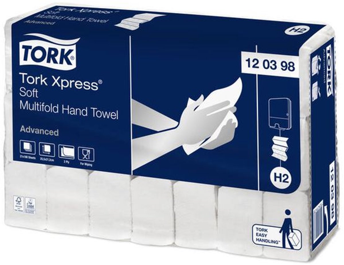 Tork 120398 xpress multifold håndklæde h2 2-lags hvid 3780 stk (120398)