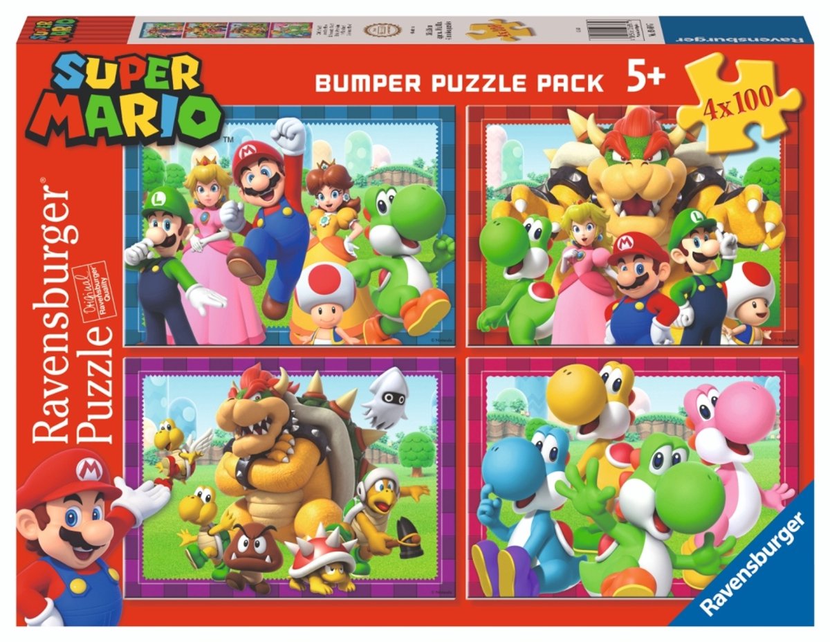 Umærket sans marque ravensburger - super mario 4-i-1 puslespil - 100 brikker
