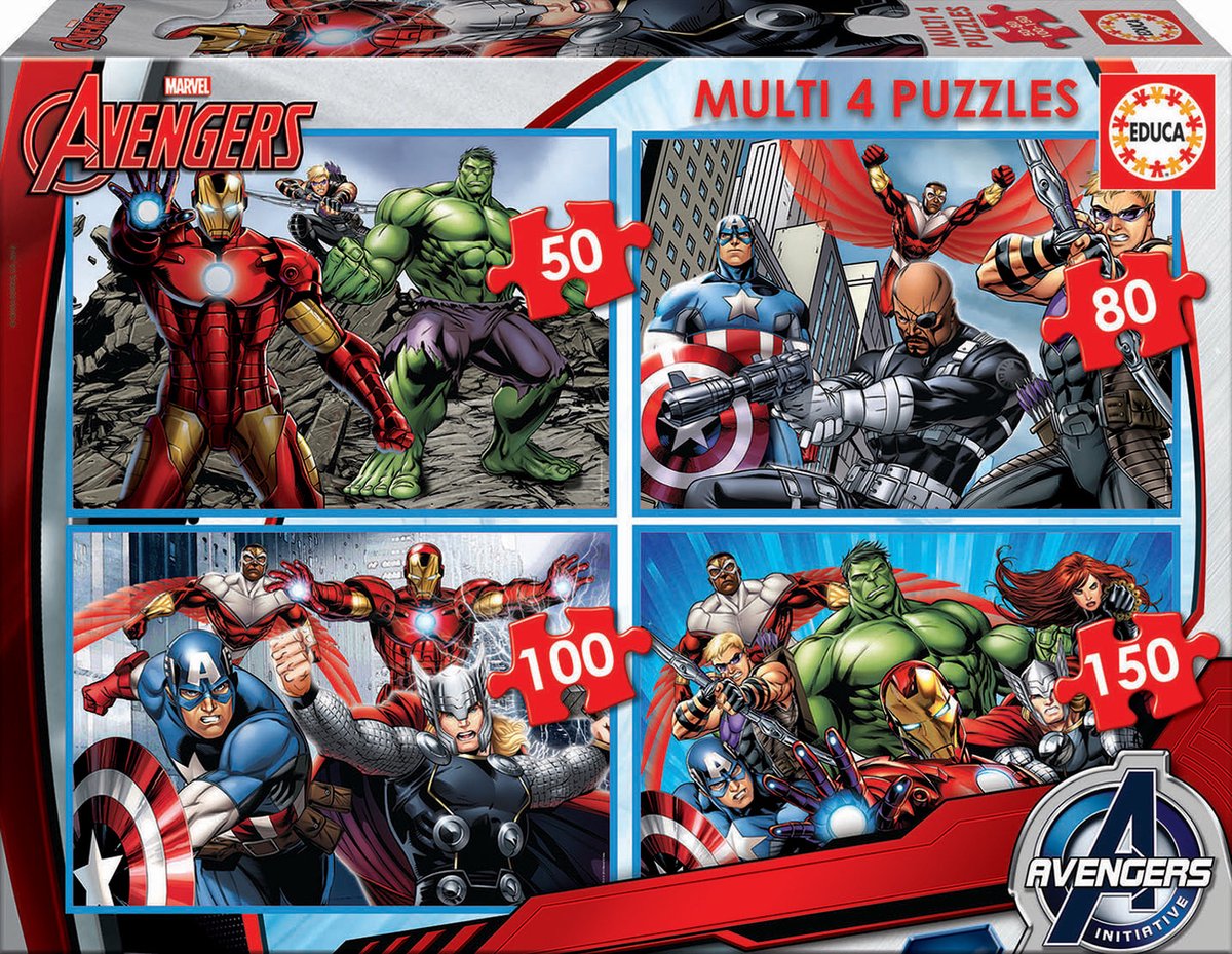 Educa - marvel avengers multi 4 puslespil 50-80-100-150 brikker