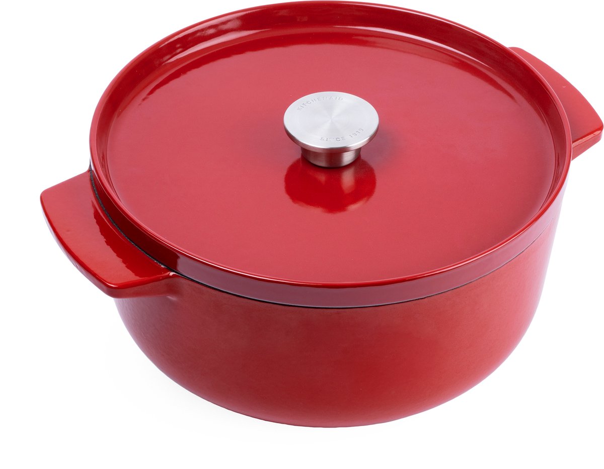 Kitchenaid stegepande 26cm - emaljeret støbejern - kejserrød - rund