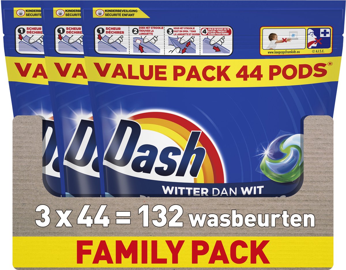 Dash detergent pods® - hvidere end hvid - 3 x 44 vaske